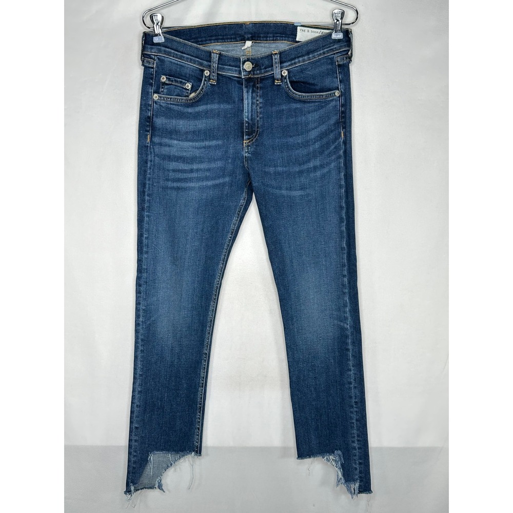 Rag & Bone Capri Hampton High Low Step Hem Slim Jeans Blue 30 W1526K520HAM